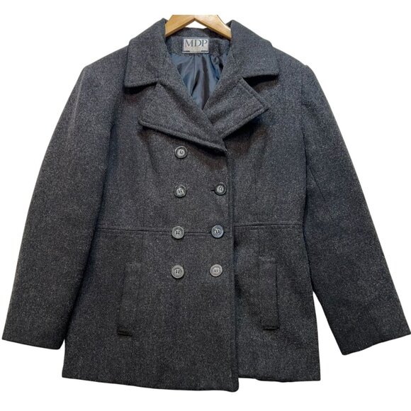 MDP Mario De Pinto Women's Wool Pea Coat Double Breasted Jacket Gray Long Sleeve - Picture 1 of 10